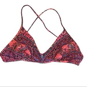 Eidon Orange and Pink Triangle Crisscross Lace Through Straps Bikini Swim Top